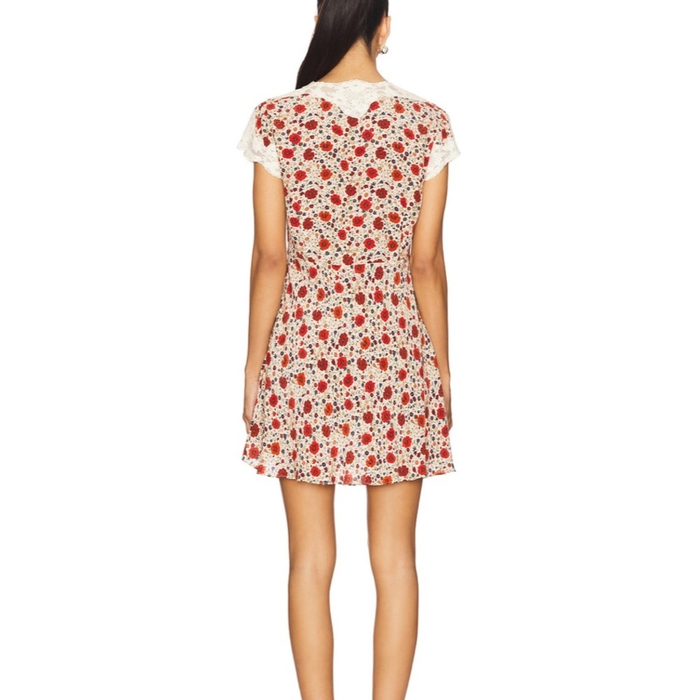 RIXO lace trimmed Floral Red and Cream miniDress NEW - Picture 15 of 15